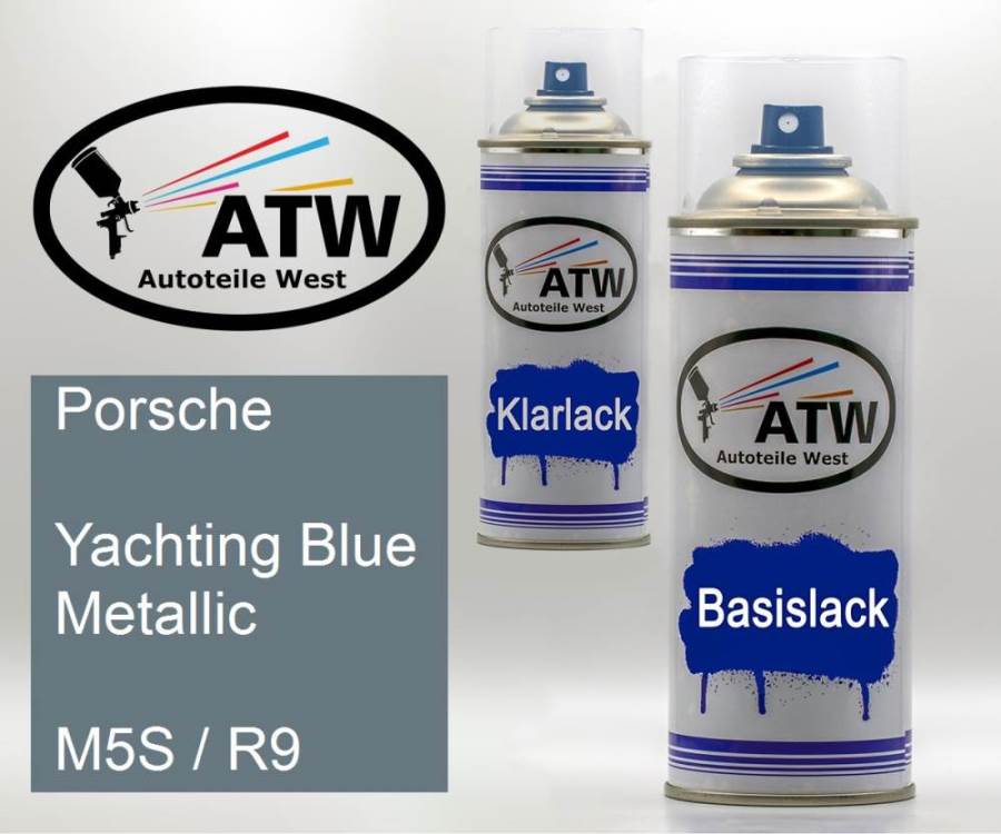 Porsche, Yachting Blue Metallic, M5S / R9: 400ml Sprühdose + 400ml Klarlack - Set, von ATW Autoteile West.